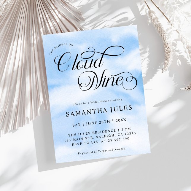 Watercolor Bride Is On Cloud Nine Bridal Shower Invitation (Creator Uploaded)