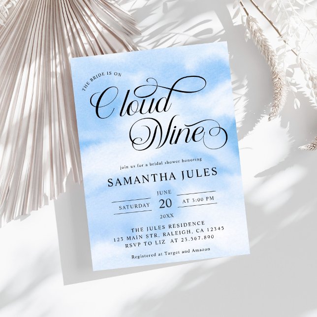 Watercolor Bride Is On Cloud Nine Bridal Shower Invitation (Creator Uploaded)