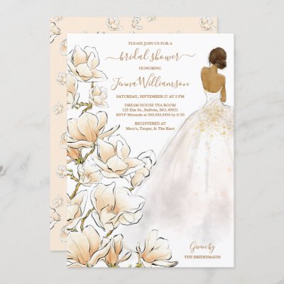 Watercolor Bride Magnolia Bridal Shower Invitation