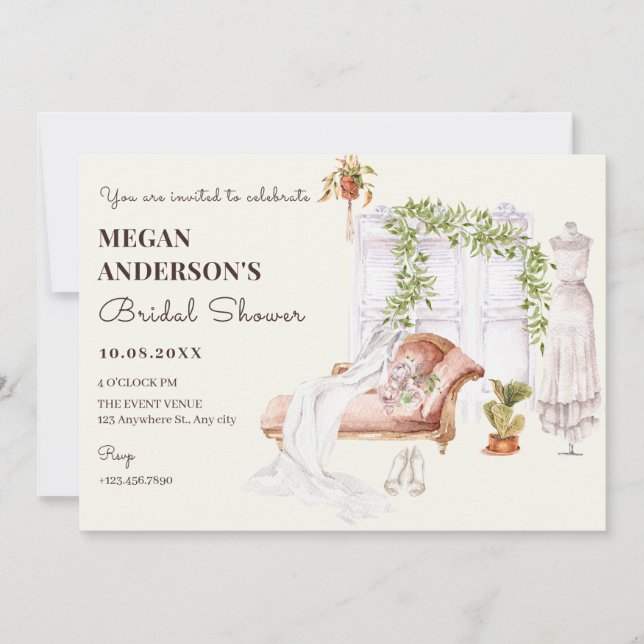 Watercolor Bride room gown bridal shower Invitation (Front)
