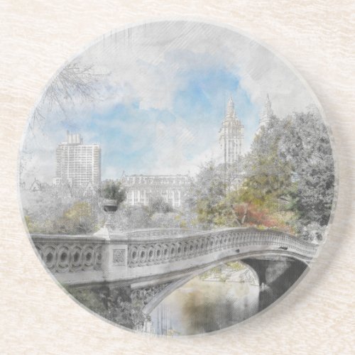 Watercolor bridge in Central Park New York  Coaster