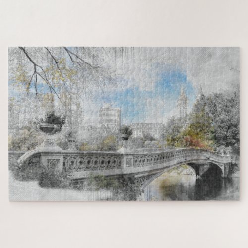 Watercolor bridge in Central Park New York  Jigsaw Puzzle