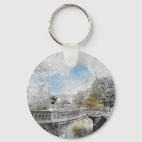 Watercolor bridge in Central Park New York Keychain