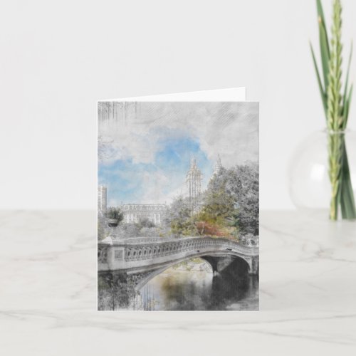 Watercolor bridge in Central Park New York  Note Card