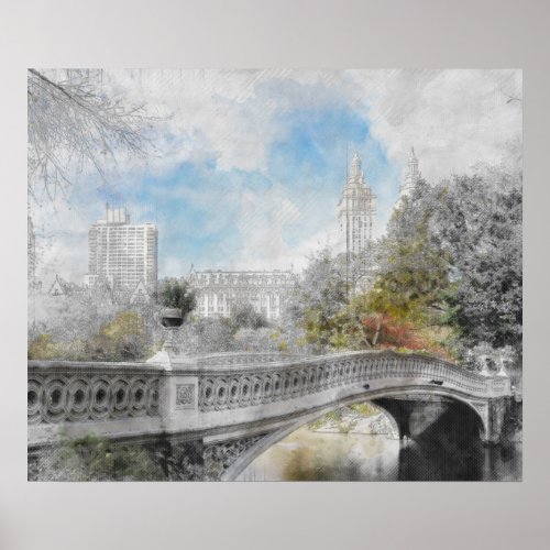 Watercolor bridge in Central Park New York  Poster