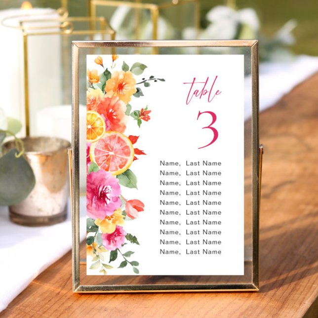 Watercolor Bright Citrus Flower Seating Chart Card (Creator Uploaded)