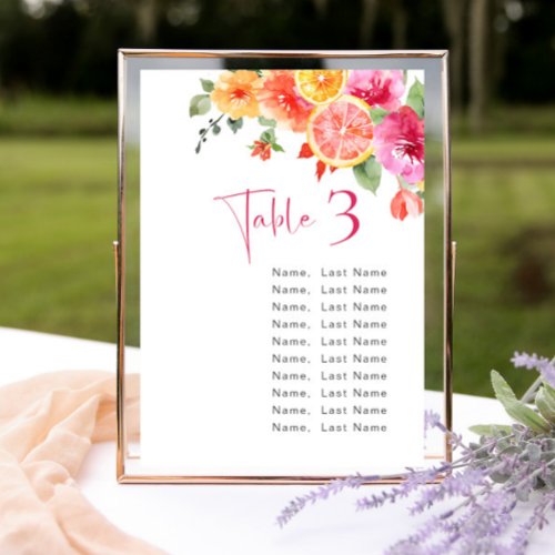 Watercolor Bright Citrus Flower Table Number Cards