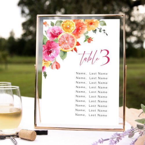 Watercolor Bright Citrus Flower Table Number Cards