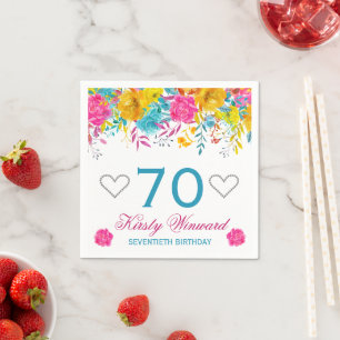 Watercolor Bright Colored Spring Flowers Birthday Napkins