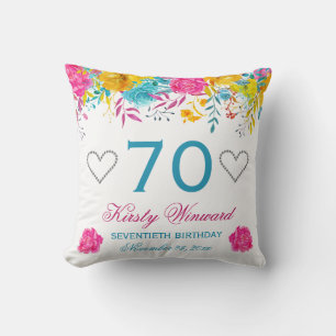 Watercolor Bright Colored Spring Flowers Birthday Throw Pillow