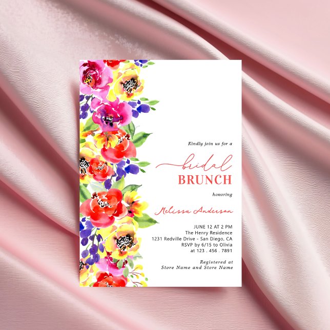Watercolor Bright Colorful Floral Bridal Brunch Invitation (Creator Uploaded)