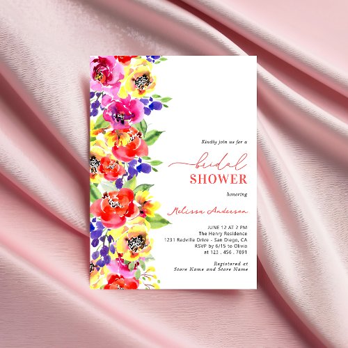 Watercolor Bright Colorful Floral Bridal Shower Invitation