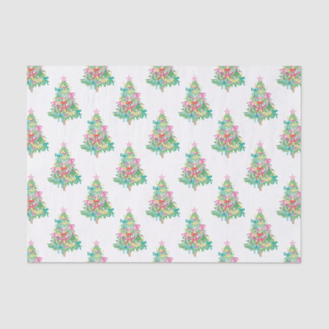 Watercolor Bright Colors Coquette Christmas Tree Tissue Paper (Front)