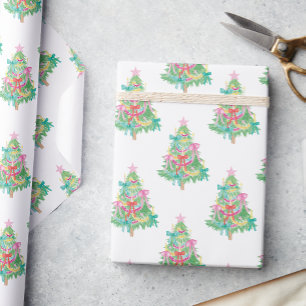 Watercolor Bright Colors Coquette Christmas Tree Wrapping Paper