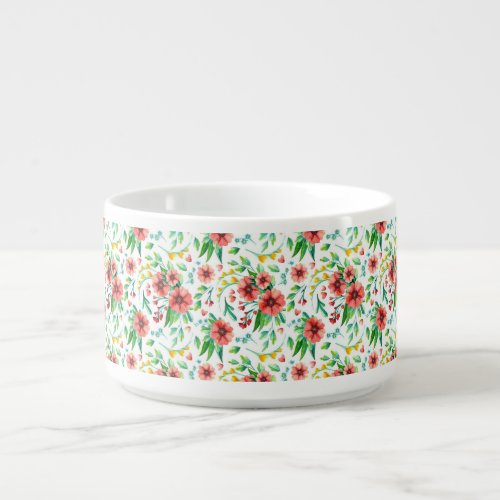 Watercolor Bright Floral With Red Flowers Pattern Bowl