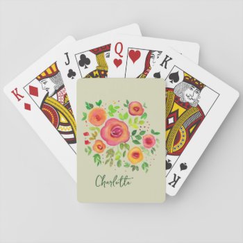 Watercolor Bright Flowers   Custom Text Playing Cards by DesignByLang at Zazzle