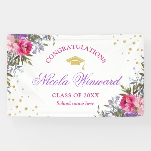 Watercolor Bright Flowers Girl Graduation Party  Banner