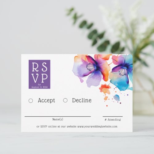 Watercolor Bright Flowers Wedding Response Card