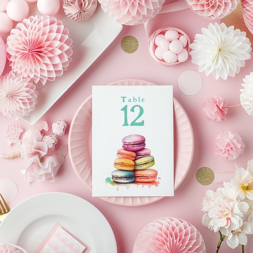 Watercolor bright macaroons Table Number card