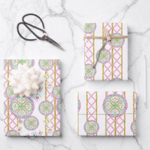 Watercolor Bright Mahjong Medallion Wrapping Paper Sheets