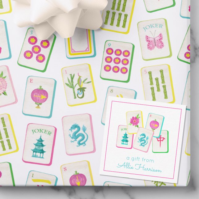Watercolor Bright Mahjong Tiles Enclosure Note Card (Creator Uploaded)
