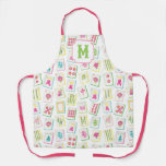 Watercolor Bright Mahjong Tiles Monogram Apron