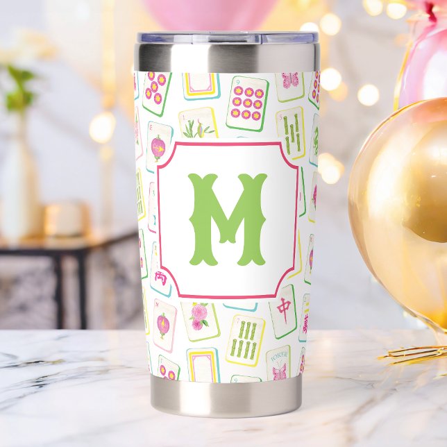 Watercolor Bright Mahjong Tiles Monogram Insulated Tumbler (Creator Uploaded)