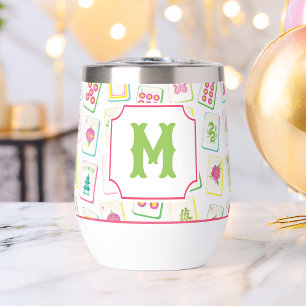 Watercolor Bright Mahjong Tiles Monogram Thermal Wine Tumbler