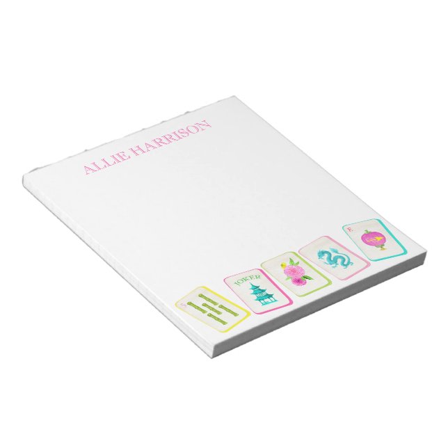 Watercolor Bright Mahjong Tiles Personalized Notepad (Angled)
