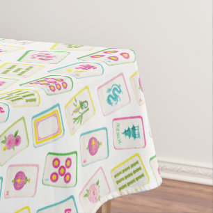 Watercolor Bright Mahjong Tiles Tablecloth