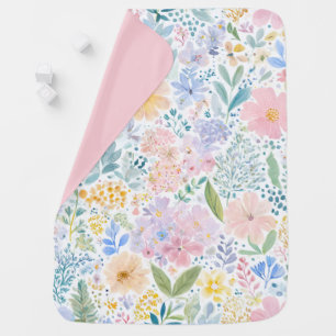 Watercolor Bright Pastel Florals Pink Purple Kids Baby Blanket