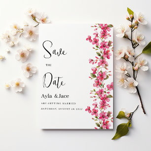 Watercolor bright pink blossom flora Save the Date Invitation