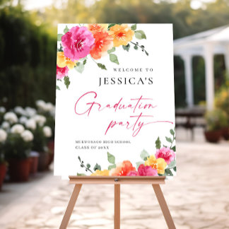 Watercolor Bright Pink Flowers Graduation Party Foam Board