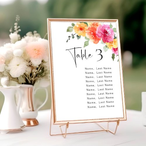 Watercolor Bright Pink Flowers Table Number Cards