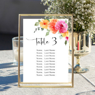 Watercolor Bright Pink Flowers Table Number Cards