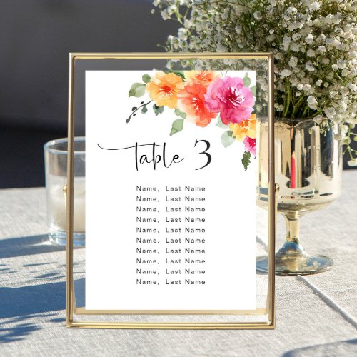 Watercolor Bright Pink Flowers Table Number Cards
