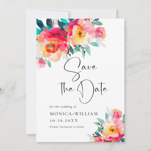 Watercolor Bright Pink Flowers Wedding Wedding Save The Date