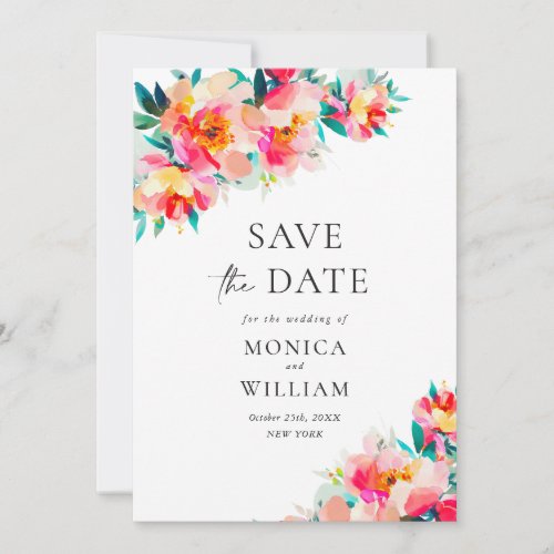 Watercolor Bright Pink Flowers Wedding Wedding Save The Date