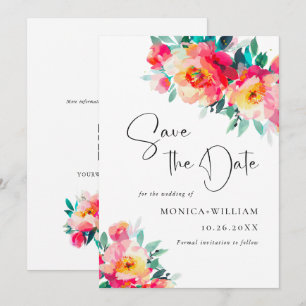 Watercolor Bright Pink Flowers Wedding Wedding Save The Date