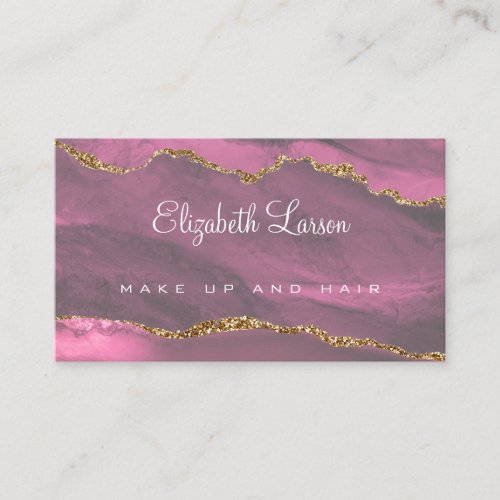 Watercolor Bright Pink Glitter Agate Makeup Artist Business Card