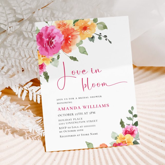 Watercolor Bright Pink Orange Flower Bridal Shower Invitation (Creator Uploaded)