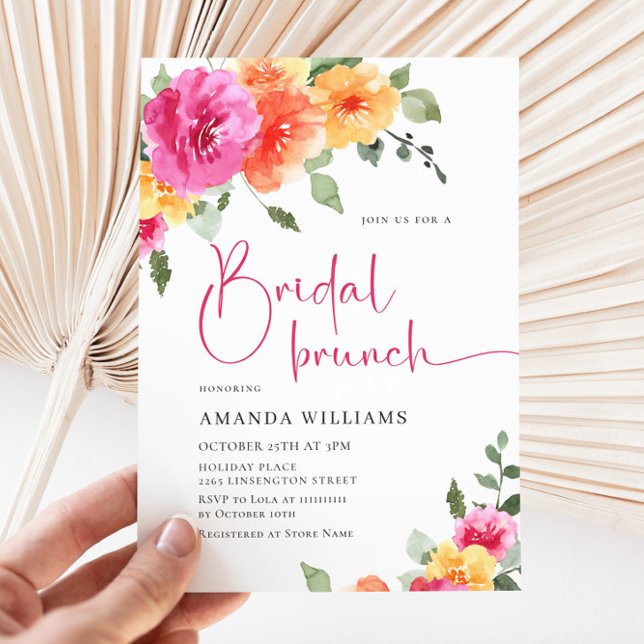Watercolor Bright Pink Orange Flower Bridal Shower Invitation (Creator Uploaded)