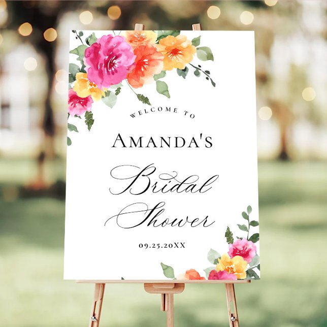 Watercolor Bright Pink Peach WELCOME Bridal Shower Foam Board (Creator Uploaded)