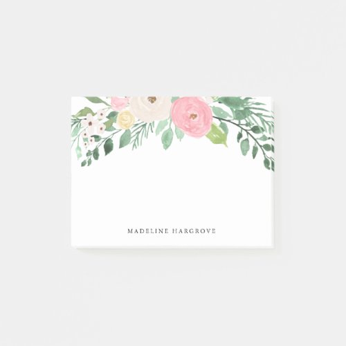 Watercolor Bright Pink  White Floral Personalized Post_it Notes