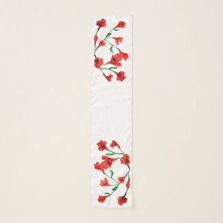 Watercolor Bright Red Floral Chiffon Scarf