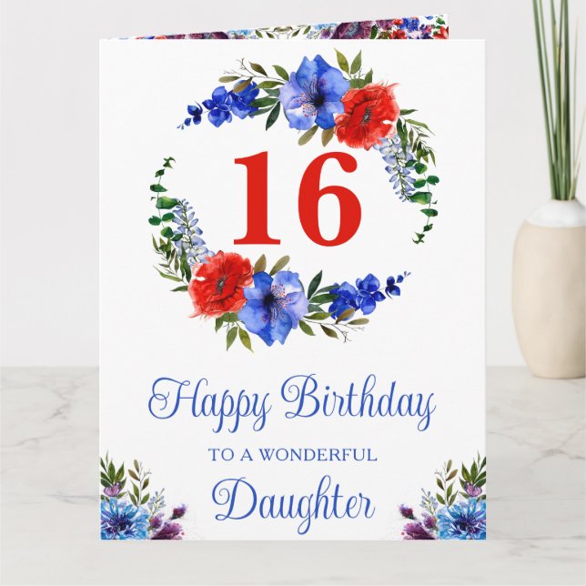 Watercolor Bright Summer Flowers Birthday Card (Front)