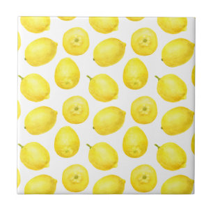 Watercolor Bright Yellow Lemon Pattern Ceramic Tile