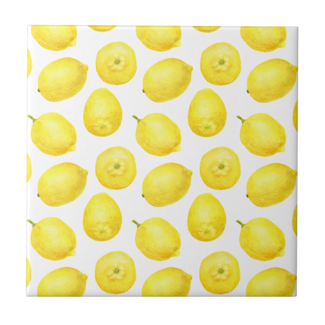 Watercolor Bright Yellow Lemon Pattern Ceramic Tile (Front)