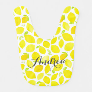 Watercolor Bright Yellow Lemon Pattern Custom Baby Bib