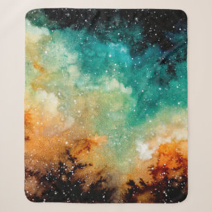 Watercolor Bright Yellow Nebula, Stars and Dark Sk Sherpa Blanket